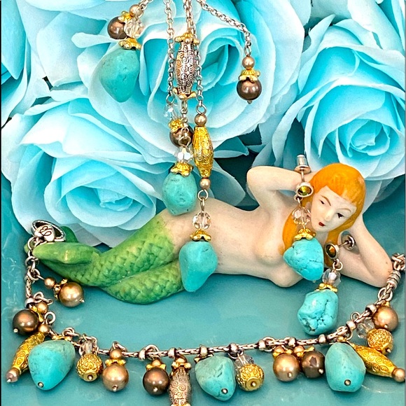 Brighton PERSIANA Turquoise Gold Silver Crystals Necklace Bracelet Earrings RARE